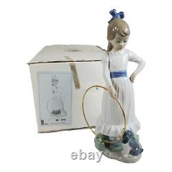 1989 NAO by Lladro Porcelain Figurine Nina con aro y perrito No. 379 dog