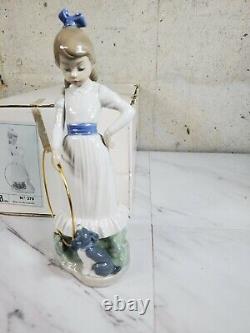 1989 NAO by Lladro Porcelain Figurine Nina con aro y perrito No. 379 dog