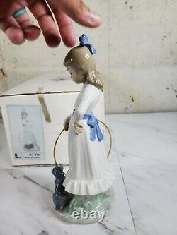 1989 NAO by Lladro Porcelain Figurine Nina con aro y perrito No. 379 dog