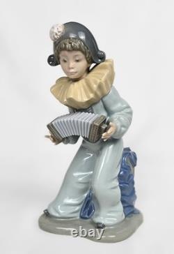 8.5 Vintage NAO Lladro Harlequin with Accordion Figurine #1102, Spain, 1989