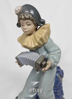8.5 Vintage NAO Lladro Harlequin with Accordion Figurine #1102, Spain, 1989