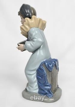 8.5 Vintage NAO Lladro Harlequin with Accordion Figurine #1102, Spain, 1989