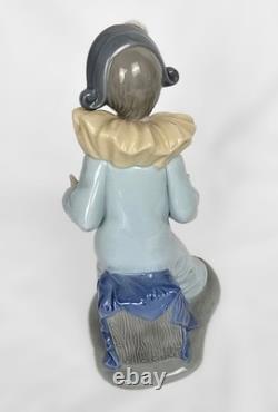 8.5 Vintage NAO Lladro Harlequin with Accordion Figurine #1102, Spain, 1989