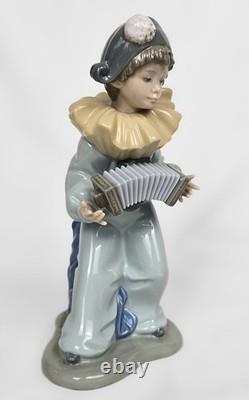 8.5 Vintage NAO Lladro Harlequin with Accordion Figurine #1102, Spain, 1989