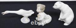 A Group of 3 Lladro / Nao Porcelain Figures Goose, baby withBottle & Polar Bear