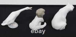A Group of 3 Lladro / Nao Porcelain Figures Goose, baby withBottle & Polar Bear