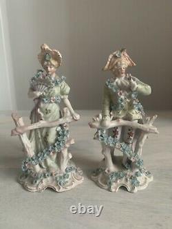 Antique Pair Of Porcelain Figures Woman And Man Ornaments