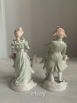 Antique Pair Of Porcelain Figures Woman And Man Ornaments