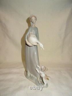 Attractive Large 10.5 Lladro Spain Figure 4866 Girl With Goose & Dog