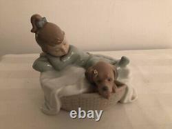 Attractive NAO/LLADRO China figure/ Girl & dog in a basket