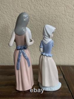 Bashful Girl with Straw Hat Lladro #5007 & NAO Lladro Girl with Puppy Basket Vintage