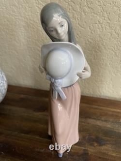 Bashful Girl with Straw Hat Lladro #5007 & NAO Lladro Girl with Puppy Basket Vintage