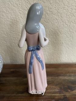 Bashful Girl with Straw Hat Lladro #5007 & NAO Lladro Girl with Puppy Basket Vintage