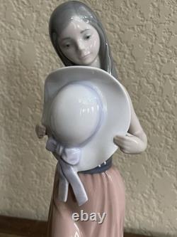 Bashful Girl with Straw Hat Lladro #5007 & NAO Lladro Girl with Puppy Basket Vintage