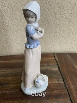 Bashful Girl with Straw Hat Lladro #5007 & NAO Lladro Girl with Puppy Basket Vintage