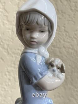 Bashful Girl with Straw Hat Lladro #5007 & NAO Lladro Girl with Puppy Basket Vintage