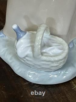 Bashful Girl with Straw Hat Lladro #5007 & NAO Lladro Girl with Puppy Basket Vintage
