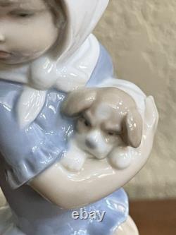 Bashful Girl with Straw Hat Lladro #5007 & NAO Lladro Girl with Puppy Basket Vintage