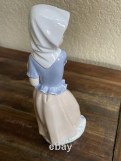 Bashful Girl with Straw Hat Lladro #5007 & NAO Lladro Girl with Puppy Basket Vintage