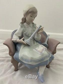 Beautiful Genuine Lladro #6183 Girl Polishing Candle Sticks Figurine