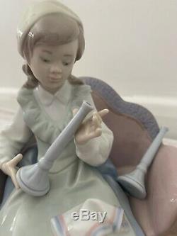 Beautiful Genuine Lladro #6183 Girl Polishing Candle Sticks Figurine