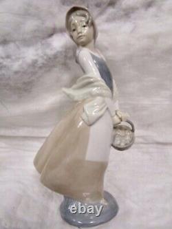 Beautiful Lladro NAO Graceful, Windswept Girl With Basket Scarce