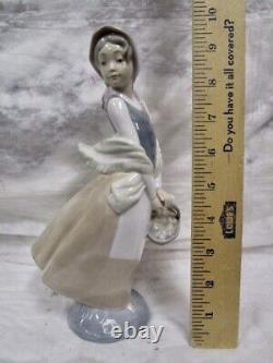 Beautiful Lladro NAO Graceful, Windswept Girl With Basket Scarce