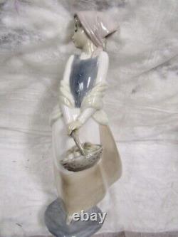 Beautiful Lladro NAO Graceful, Windswept Girl With Basket Scarce