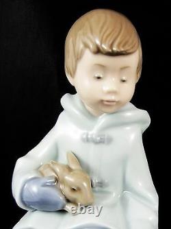 Cute Lladro Nao Figure Boy Resting on Excursion with Rabbit