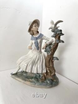 EXQUISITE NAO by Lladro Porcelain Figurine Girl with Dove & Tree Large 10