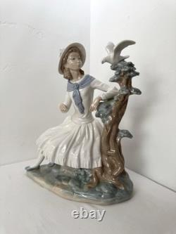 EXQUISITE NAO by Lladro Porcelain Figurine Girl with Dove & Tree Large 10