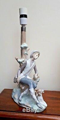 Early 1970's LLADRO Large Table Lamp Shepherd & Dog Figure VGC