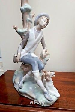 Early 1970's LLADRO Large Table Lamp Shepherd & Dog Figure VGC