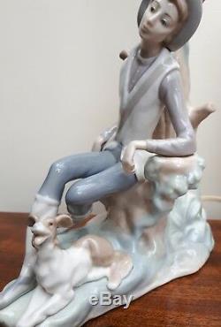 Early 1970's LLADRO Large Table Lamp Shepherd & Dog Figure VGC