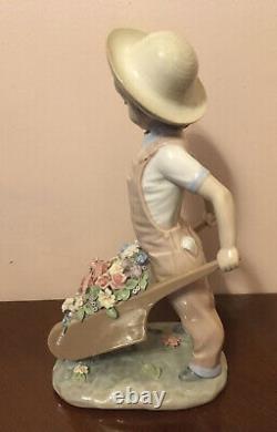 Genuine Lladro Figurine Of A Boy With A Wheelbarrow Little Gardener Model 1283