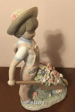 Genuine Lladro Figurine Of A Boy With A Wheelbarrow Little Gardener Model 1283
