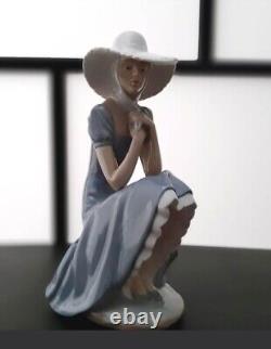 HOT SALE Lladro Nao Lady with Straw Hat and Blue Dress Mint Condition