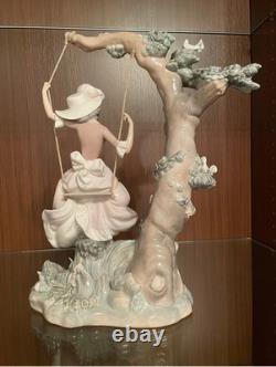 LARGE 14 Lladro Nao Porcelain Figurine Girl on Bench Feeding Birds Doves Spain