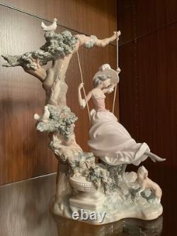 LARGE 14 Lladro Nao Porcelain Figurine Girl on Bench Feeding Birds Doves Spain