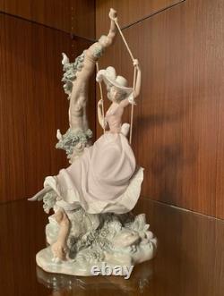 LARGE 14 Lladro Nao Porcelain Figurine Girl on Bench Feeding Birds Doves Spain