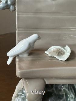 LARGE 14 Lladro Nao Porcelain Figurine Girl on Bench Feeding Birds Doves Spain