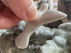 LARGE 14 Lladro Nao Porcelain Figurine Girl on Bench Feeding Birds Doves Spain