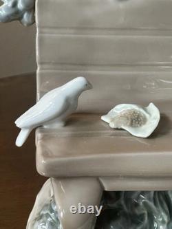 LARGE 14 Lladro Nao Porcelain Figurine Girl on Bench Feeding Birds Doves Spain