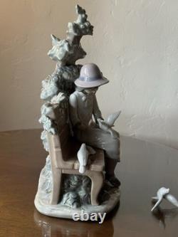 LARGE 14 Lladro Nao Porcelain Figurine Girl on Bench Feeding Birds Doves Spain