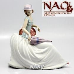 LARGE NAO BY LLADRO FIGURE LADY SITTING with UMBRELLA A RAINY AFTERNOON 10.25 T