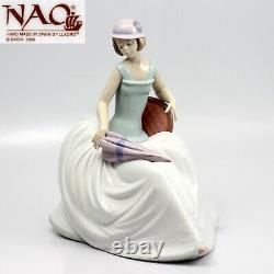 LARGE NAO BY LLADRO FIGURE LADY SITTING with UMBRELLA A RAINY AFTERNOON 10.25 T