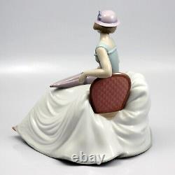 LARGE NAO BY LLADRO FIGURE LADY SITTING with UMBRELLA A RAINY AFTERNOON 10.25 T