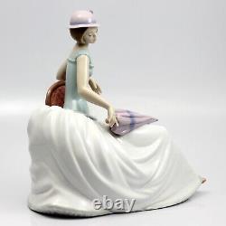 LARGE NAO BY LLADRO FIGURE LADY SITTING with UMBRELLA A RAINY AFTERNOON 10.25 T