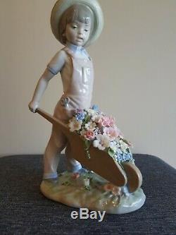 LLADRO 01001283 Wheelbarrow with Flowers Boy Figurine