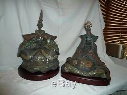 LLADRO'EMPEROR & EMPRESS' and Wood stands. 12300 &12301. 1995 to 1999